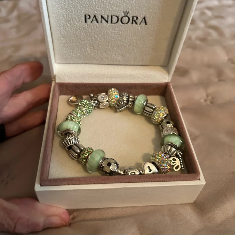 Pandora Silver Bracelet with Green Charms - Picture 4 of 5